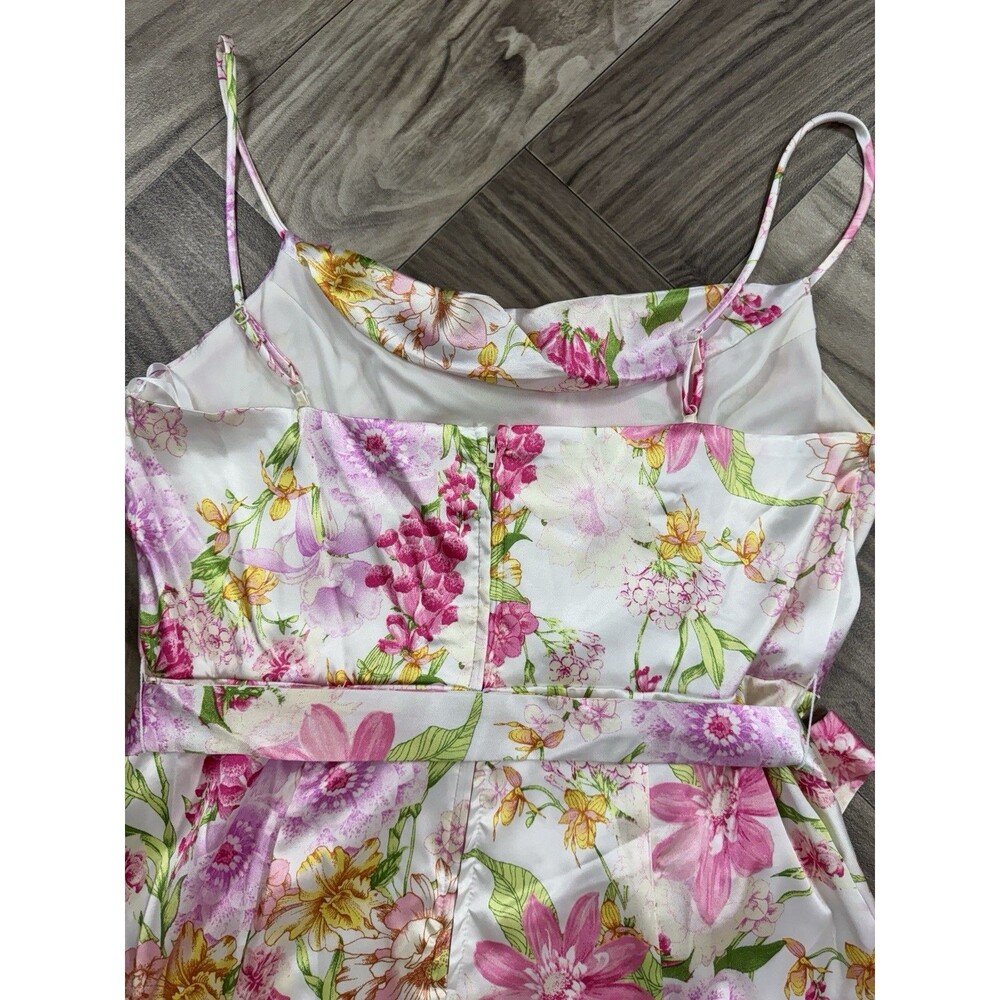 City Studio Juniors' Women's Ivory Floral Cowl Neck Self-Tie Dress Size 11/12 - Picture 11 of 14